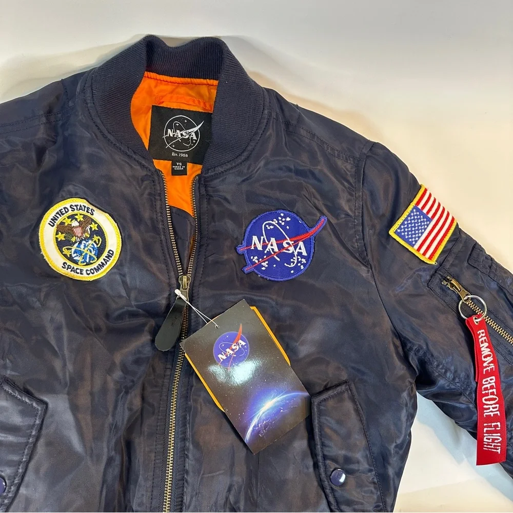 NWT NASA MA-1 Flight Jacket Bravo Series by Burks Bay Navy Bomber Unisex Youth S